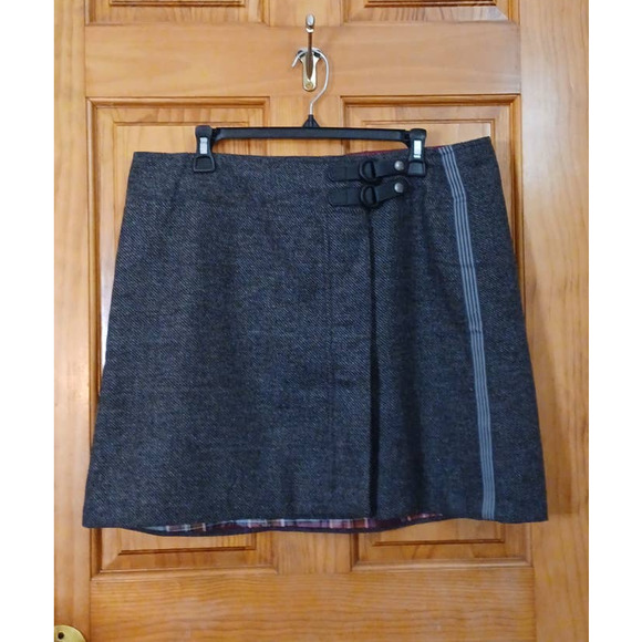 Prana Dresses & Skirts - Prana Quincy Skirt Women's XL Mini Wrap Snap Button Up Wool Blend Tweed